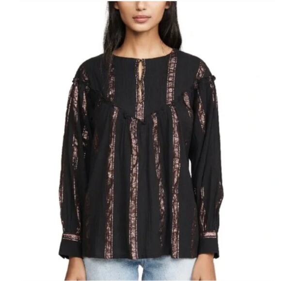 Antik Batik Julia Black Metallic Striped Blouse - Picture 1 of 8
